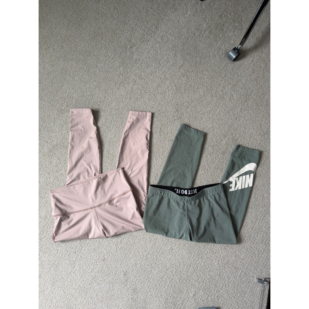Nike Athleisure Leggings Bundle Size L Pink Green Dri-FIT Graphic Logo